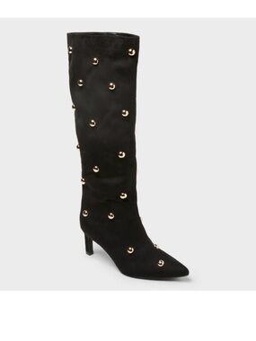 A new day Black Knee-High Studded Pointed-Toe Boot
